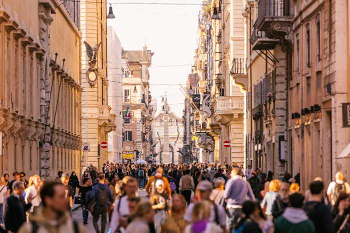 Via Del Corso shopping street in Rome.